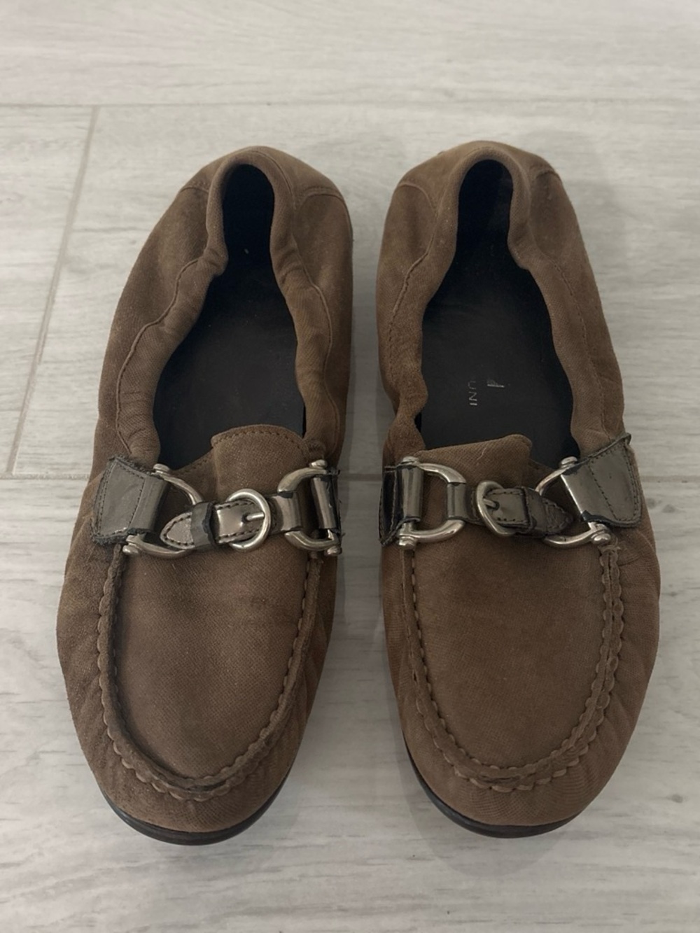 Agl Brown Suede Loafers with Silver Bit Detail